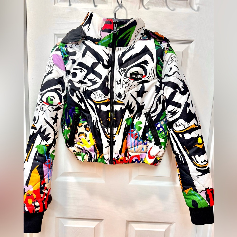Graphic bomber jacket with hood
